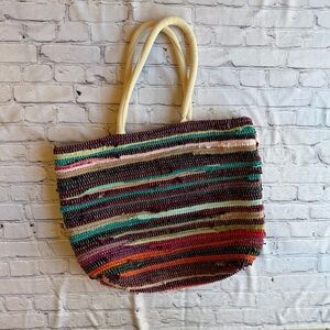 Ethnic Woven Large Colorful Chindie Boho Tote Bag Handmade Upcycled Fabric